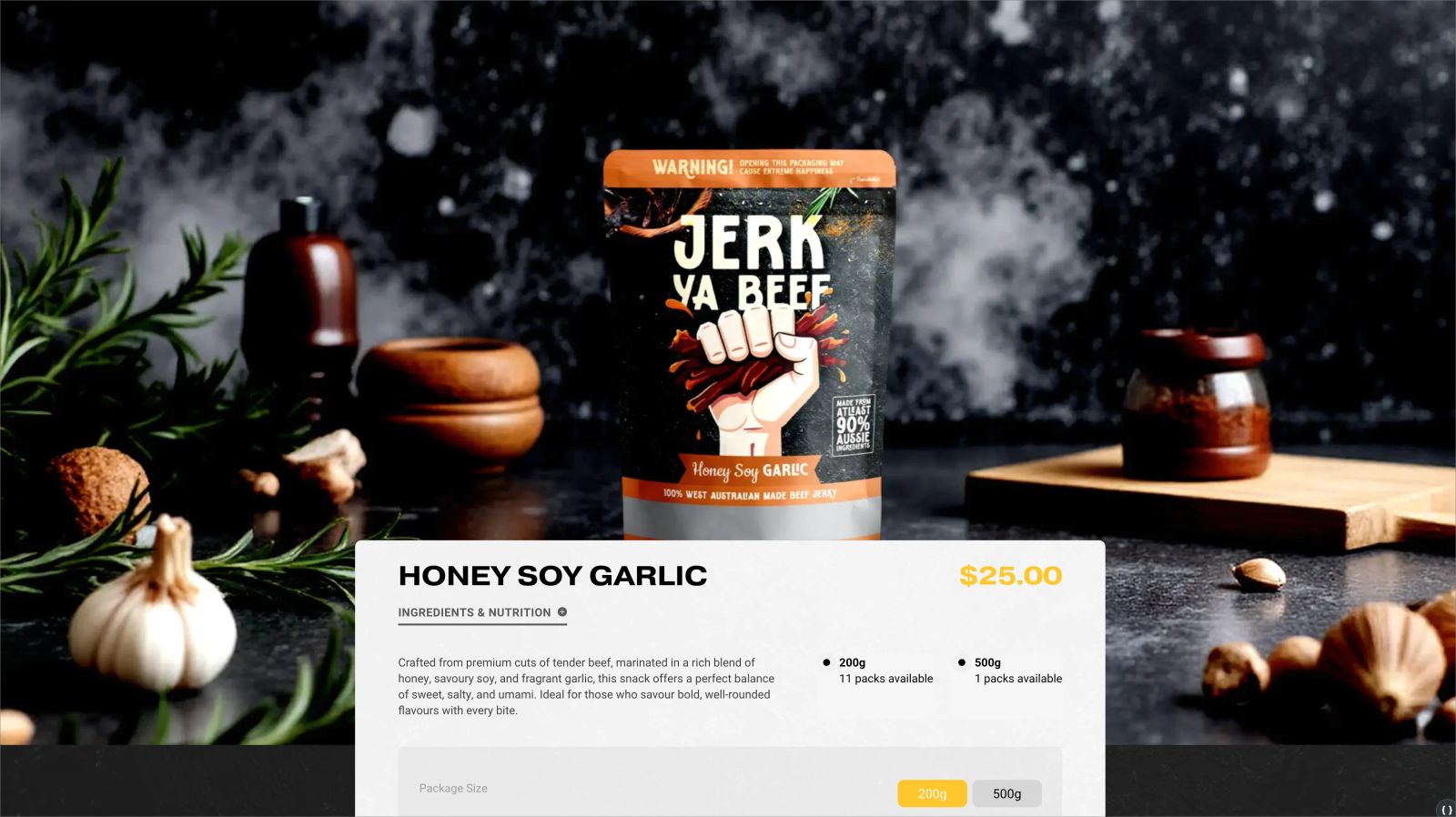 web design honey soy garlic product page