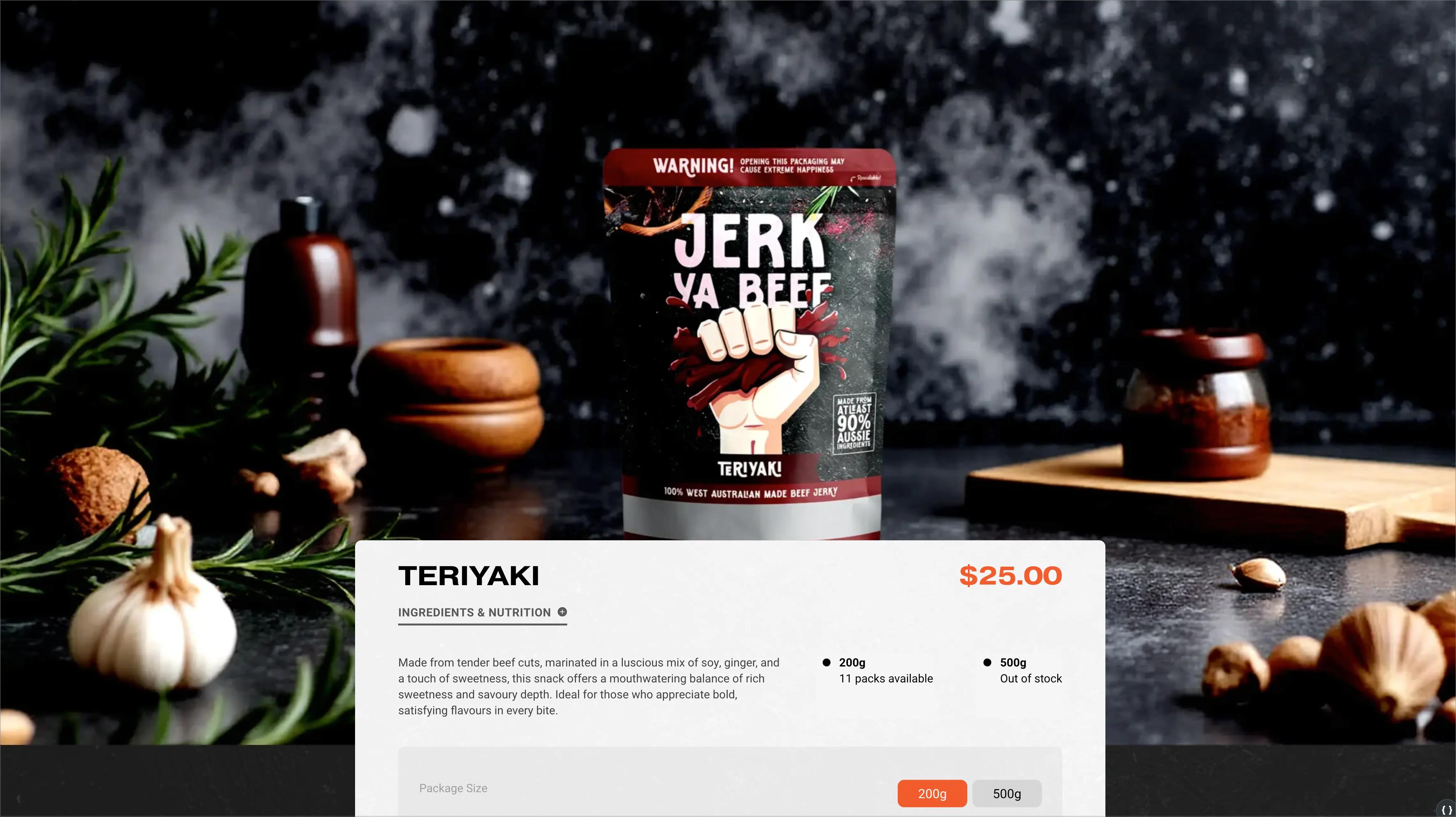 web design teriyaki product page