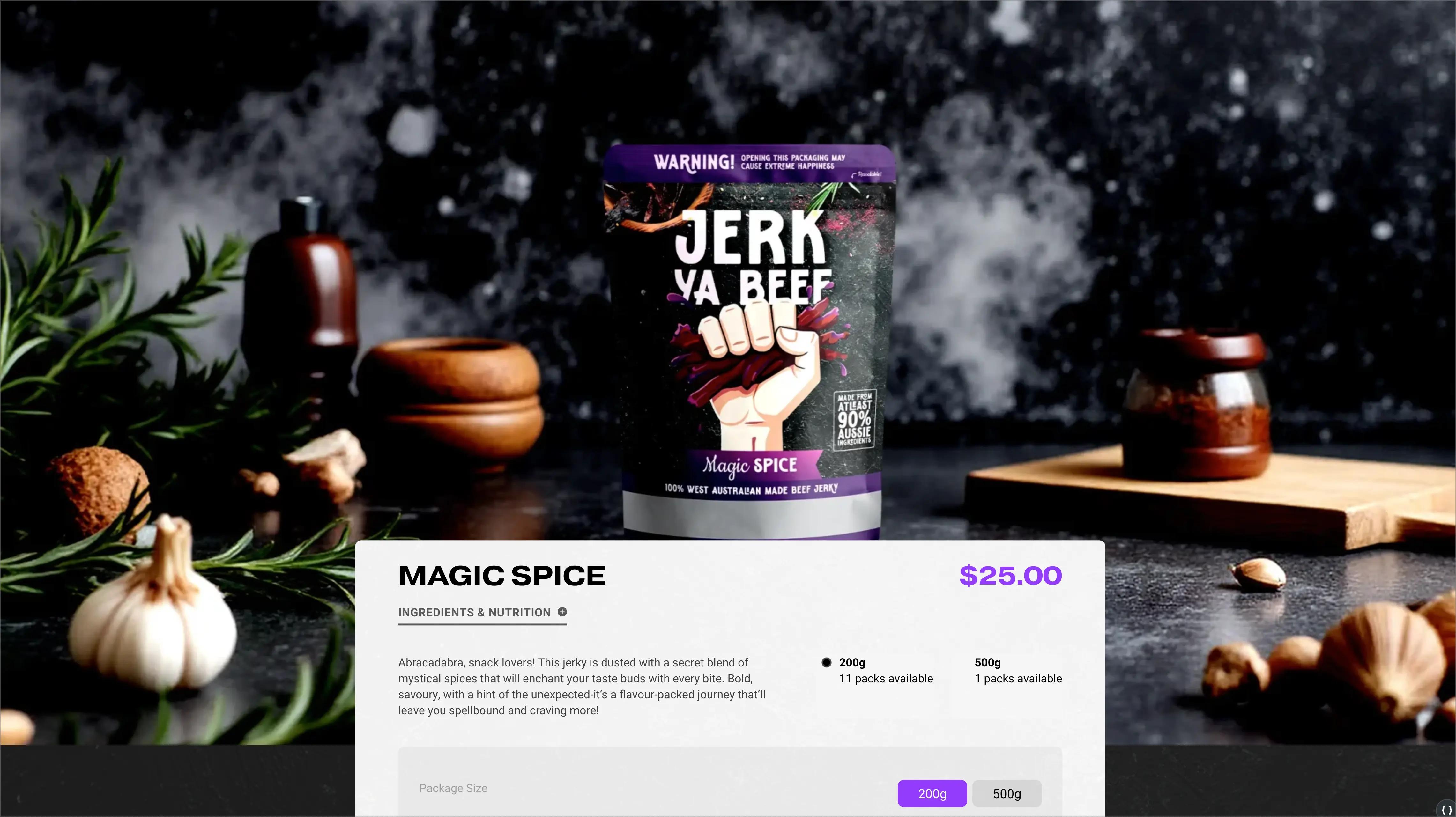 Jerk ya beef website with custom designed branded packaging