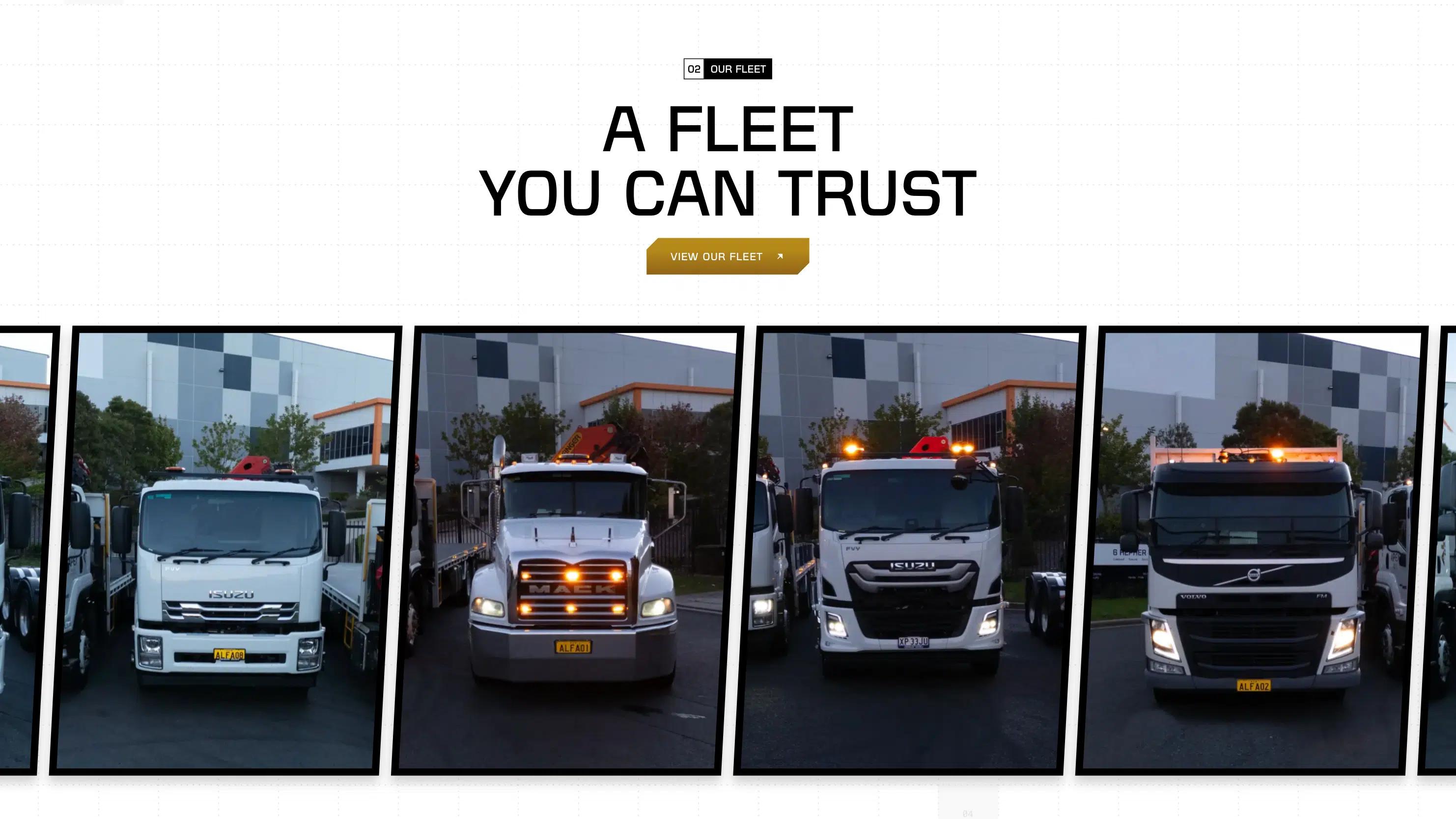 Fleet section of web design for alfa haulage
