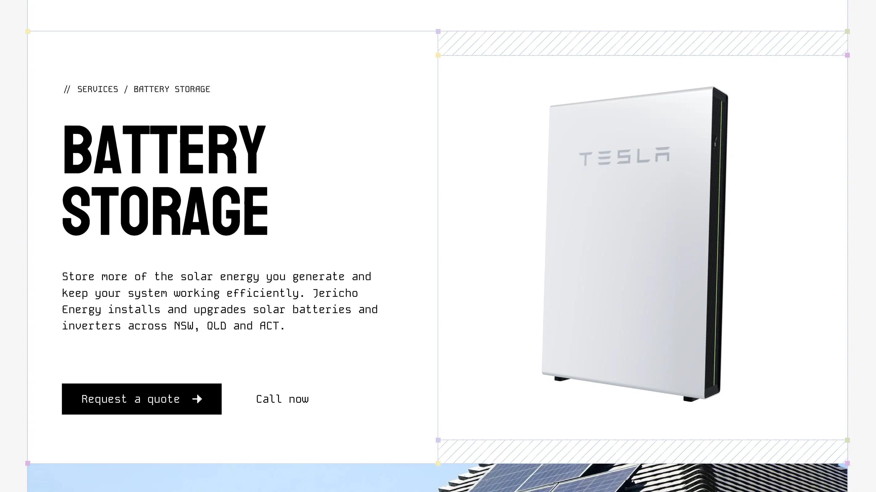 battery storage hero section web design