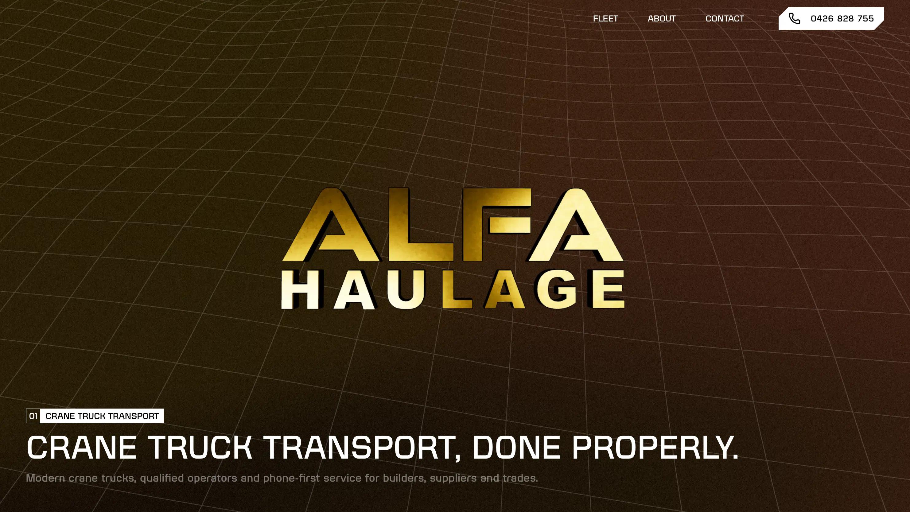 Hero section of the alfa haulage web design