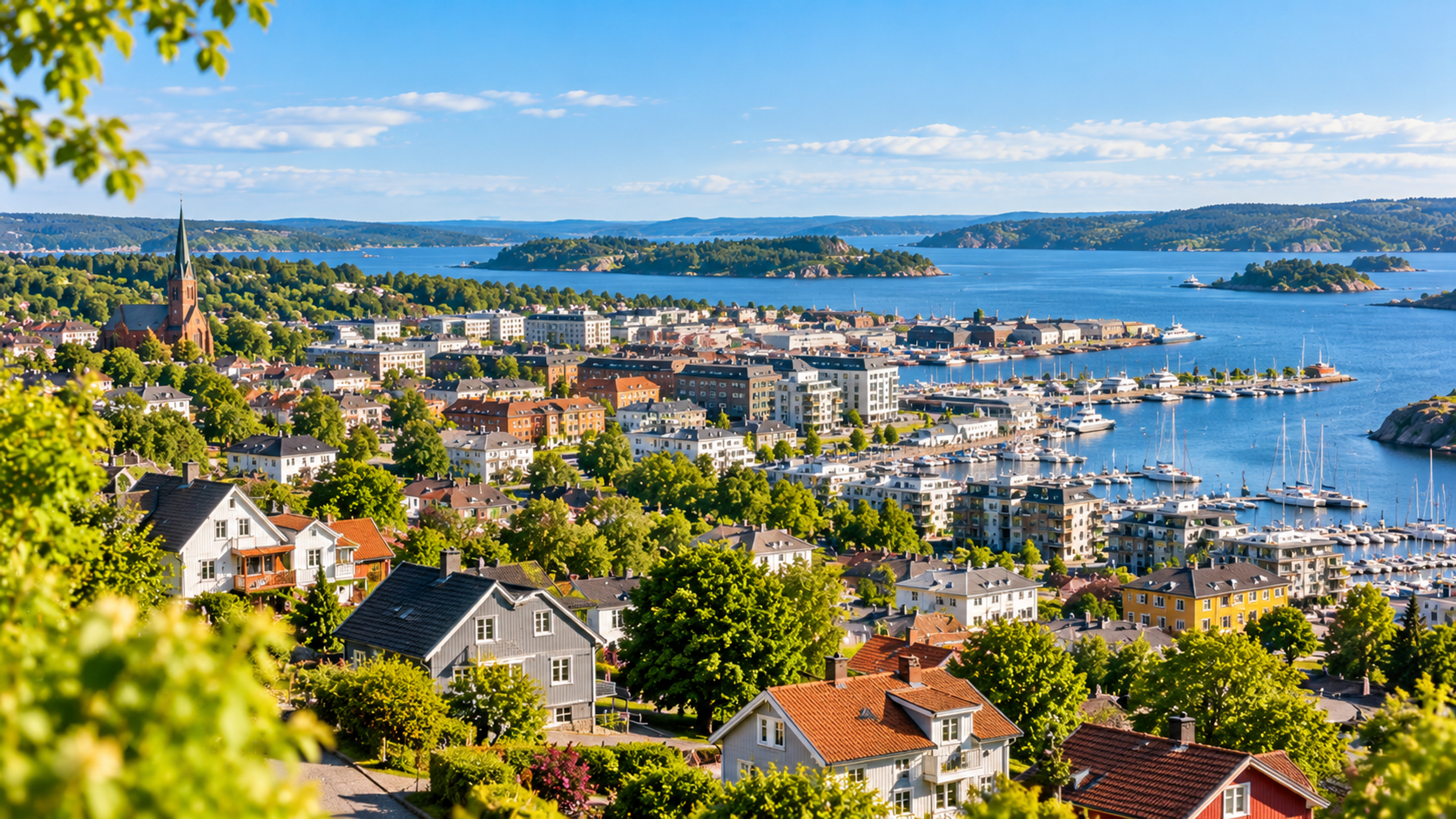 Panoramaramutsikt over en norsk by