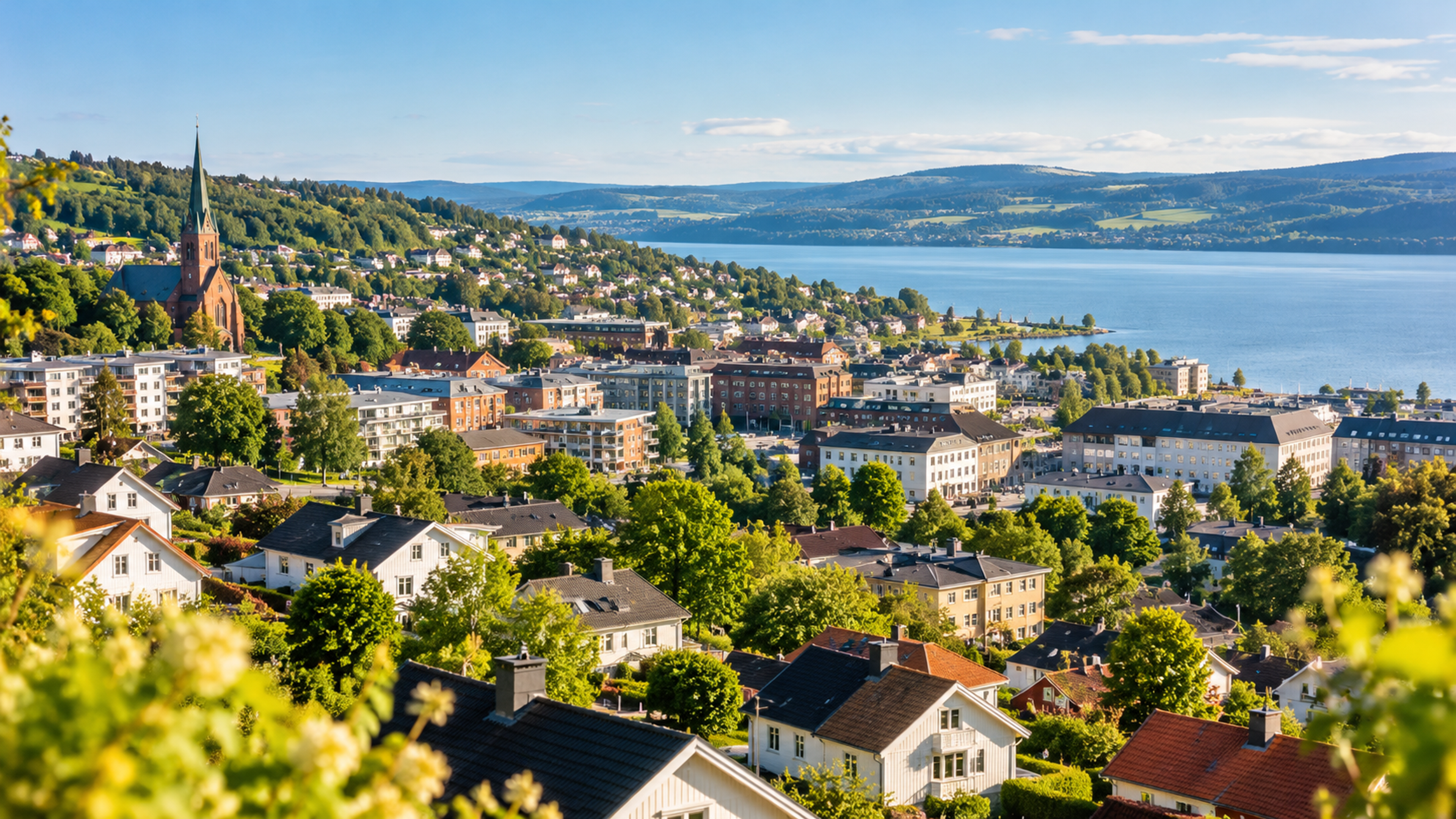 Panoramautsikt fra en innsjøby