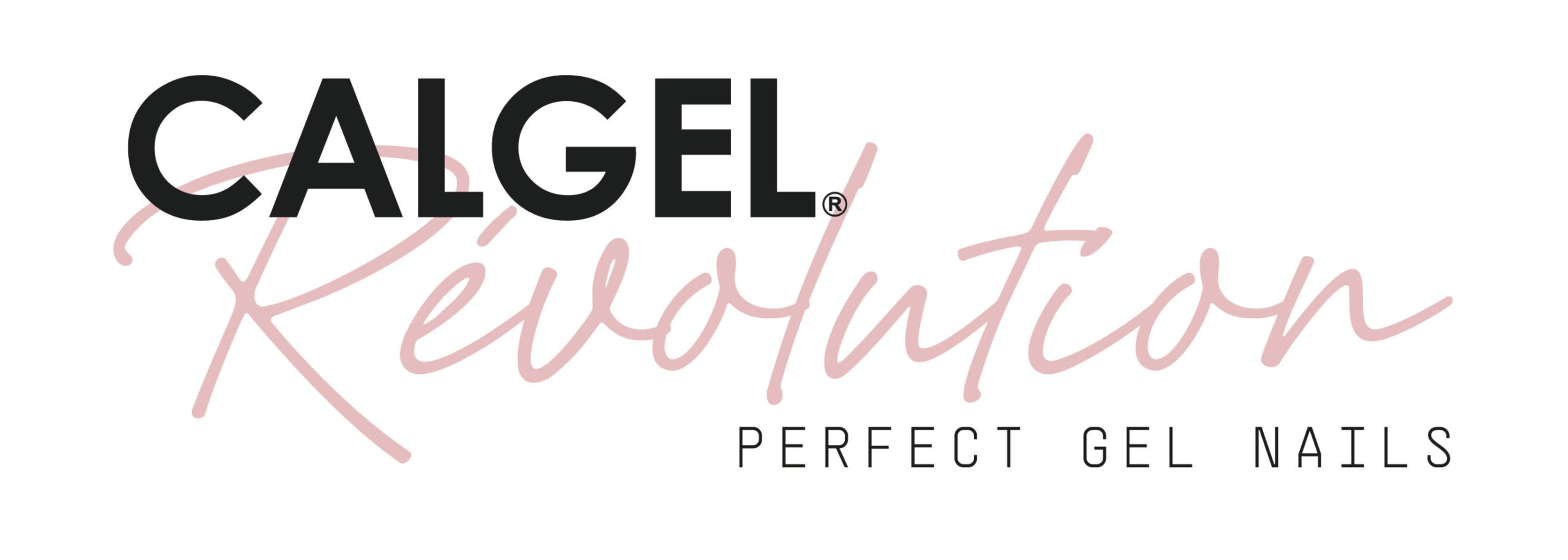 Logo Calgel Revolution, « Perfect Gel Nails », en noir et rose sur fond blanc