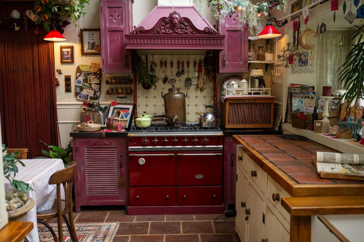 The red range in the kitchen at Talliston House and Gardens.