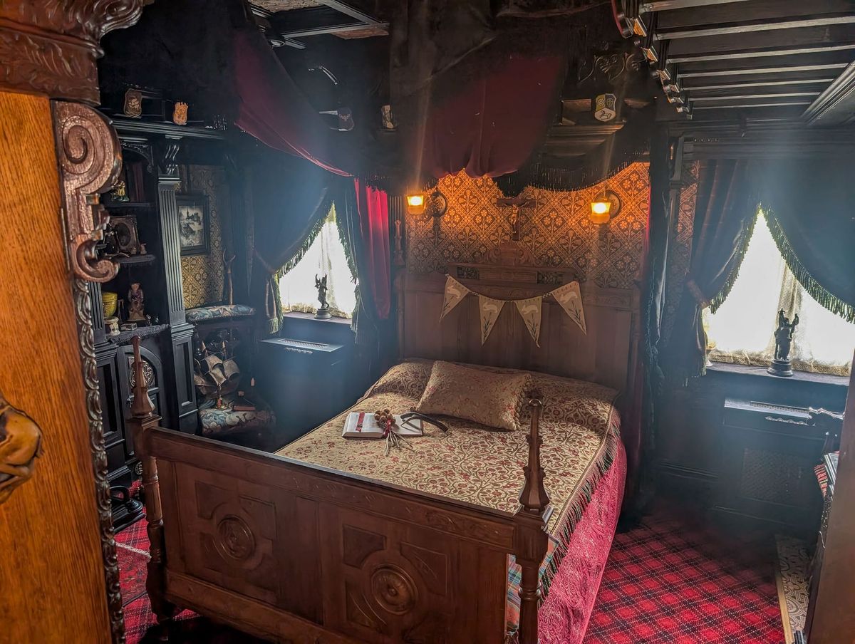 A richly detailed bedroom at Talliston House and Gardens.