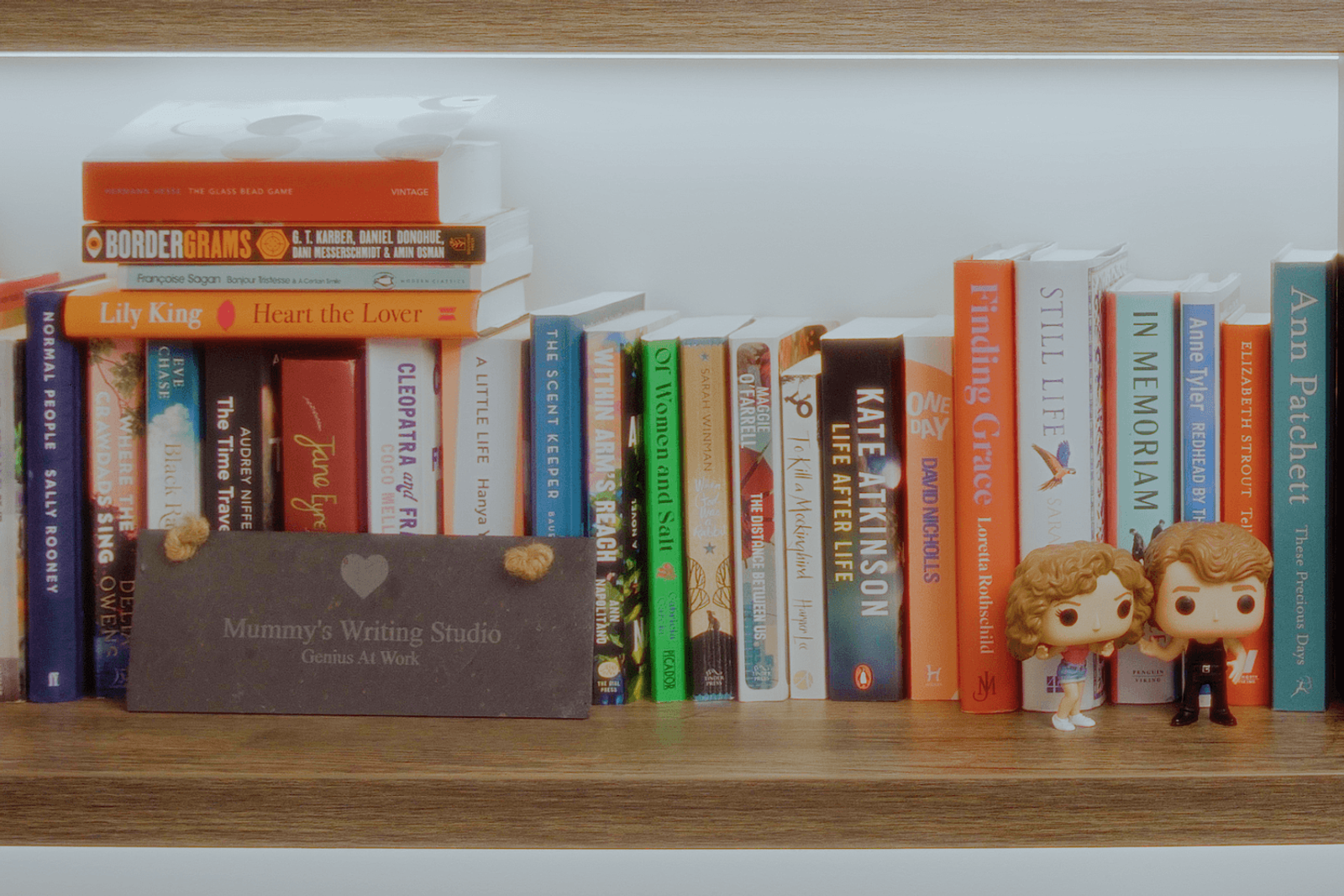 Beckenham home interiors office shelving with books, personal objects and styled workspace details