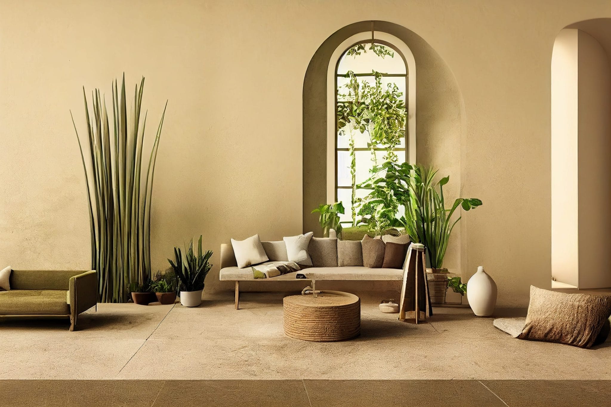 Colour drenching sand yellow room with large window