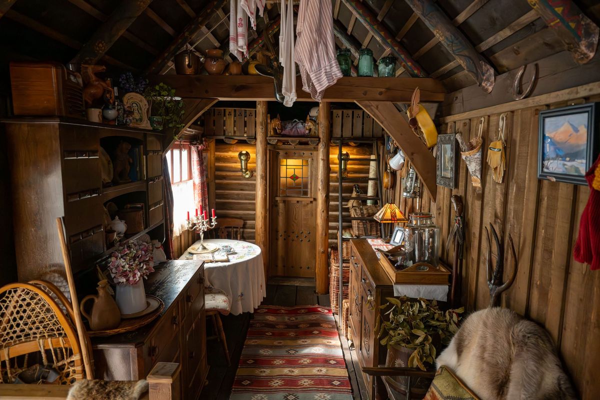Inside the timber cabin at Talliston House and Gardens.