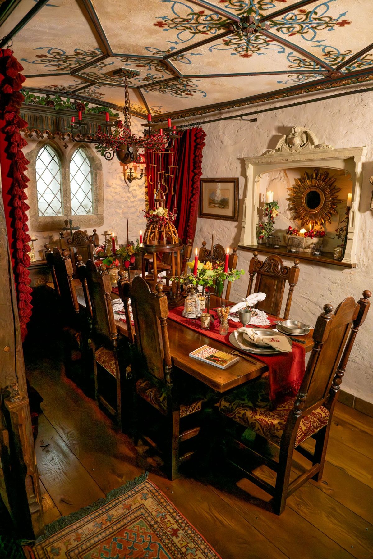 The Victorian dining table laid for a meal at Talliston House and Gardens.