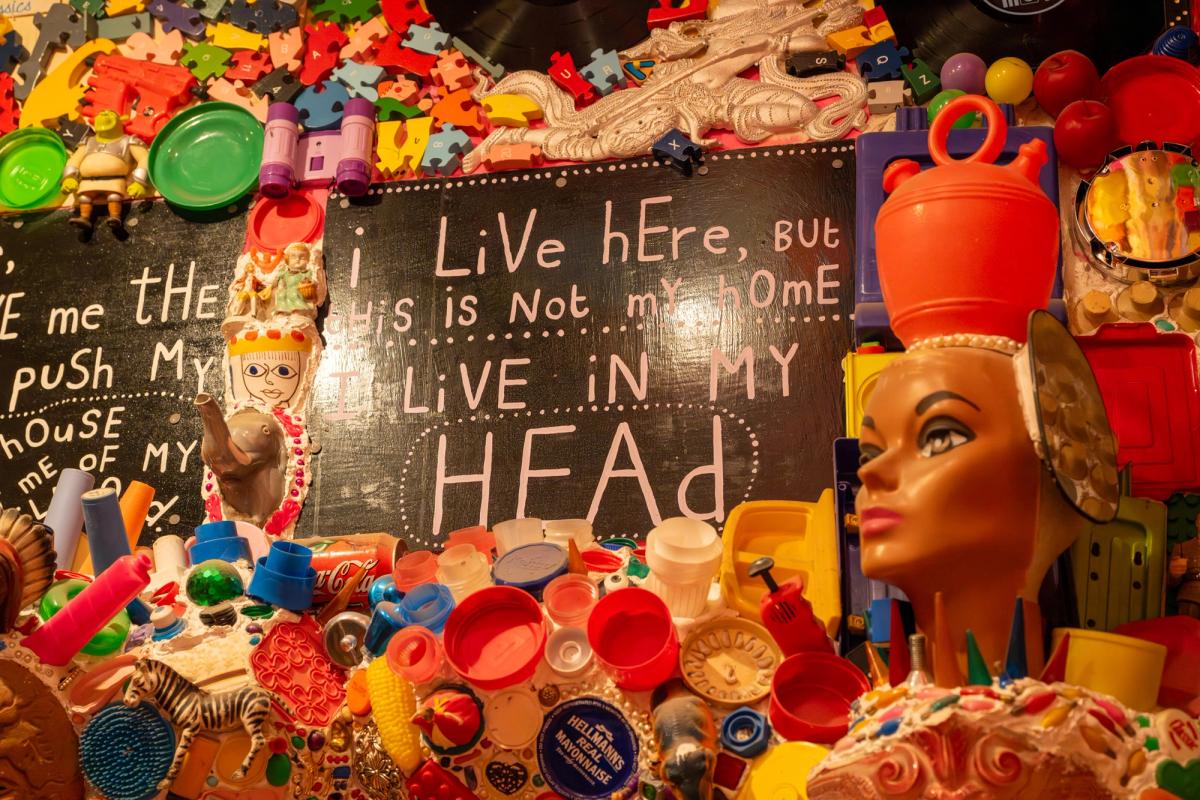 Found objects and memory boards inside the House of Dreams Museum by Stephen Wright.