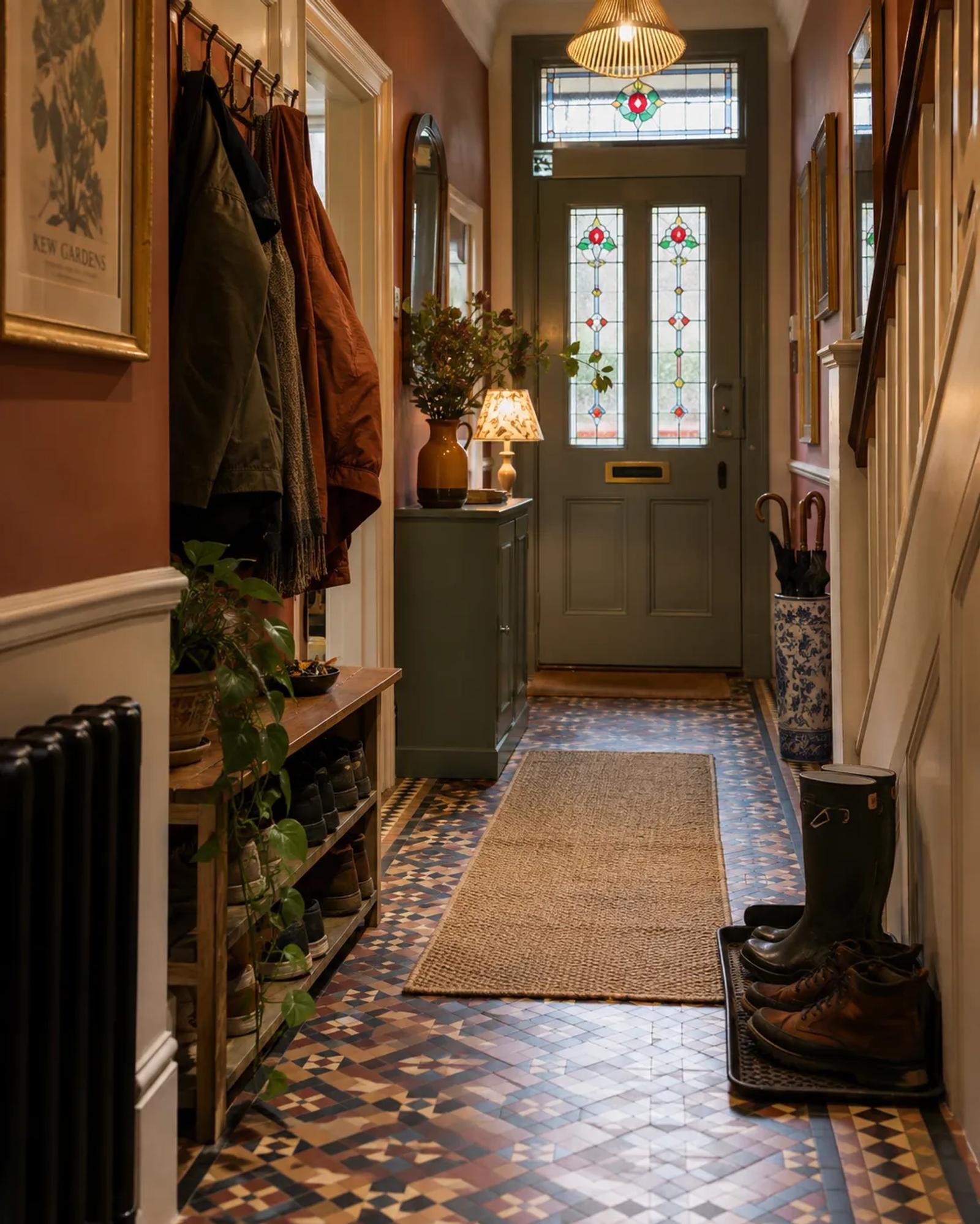 The October home checklist written in a notebook beside a mug of tea, gardening gloves, keys and autumn leaves.