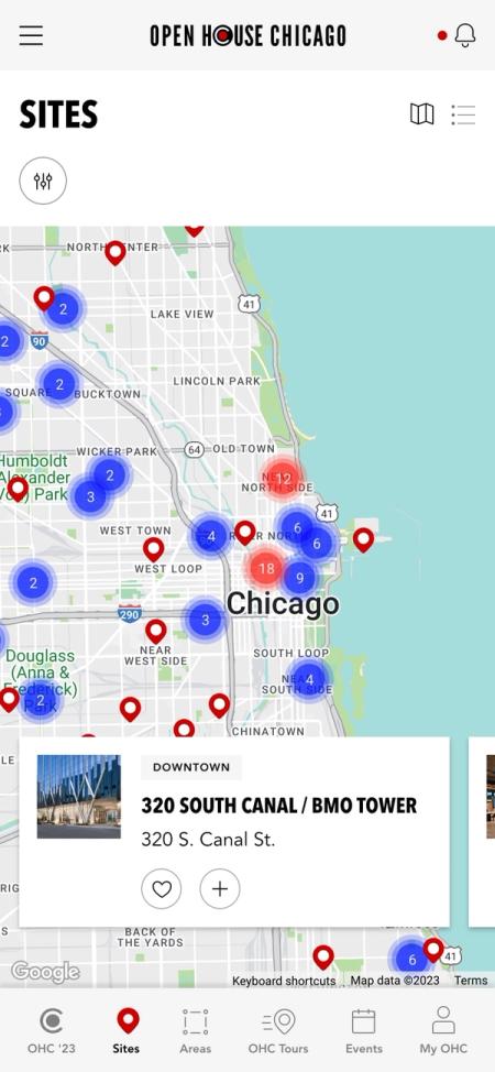 Open House Chicago interactive map view of all participating sites