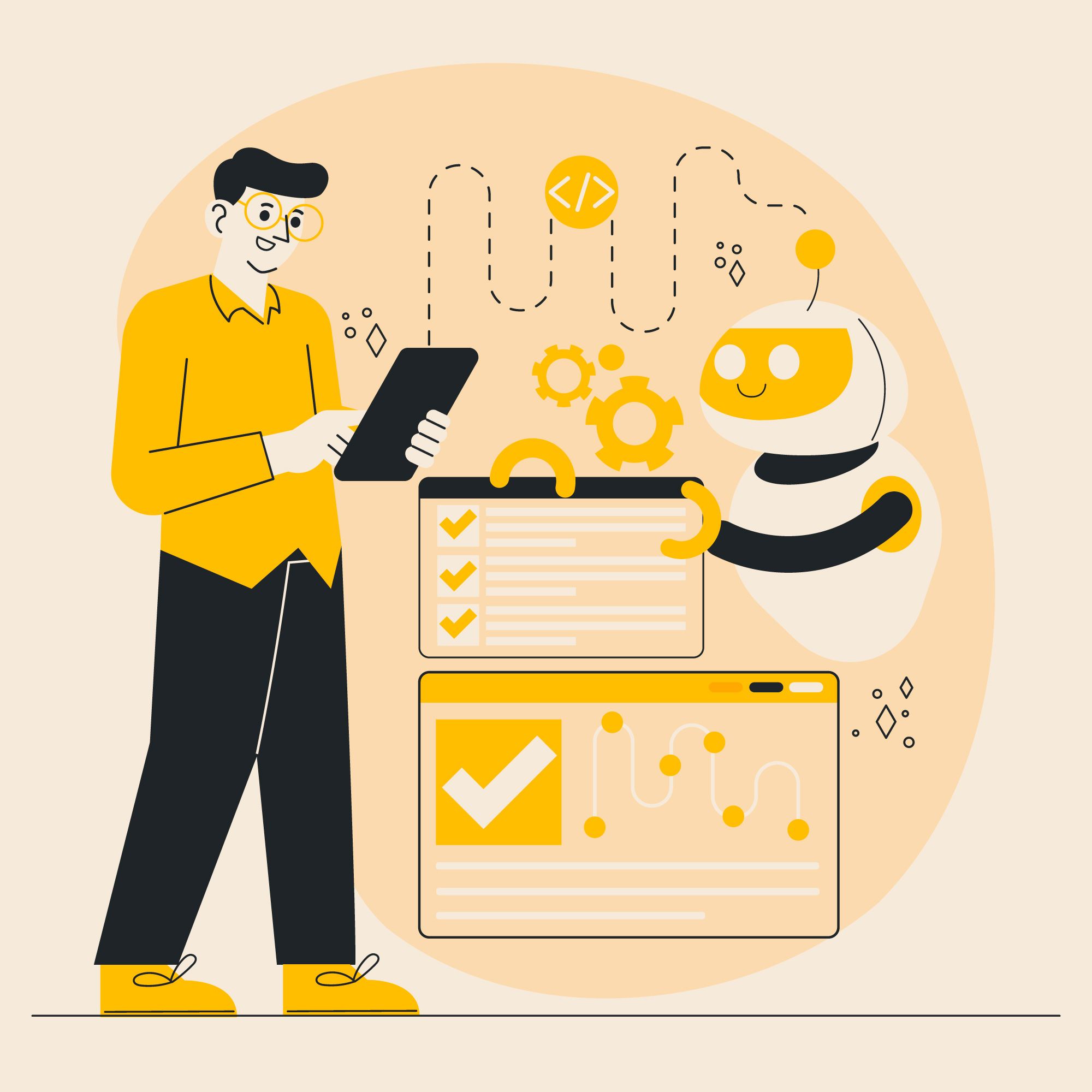 Person working with artificial intelligence|benefits of intelligent automation pie chart