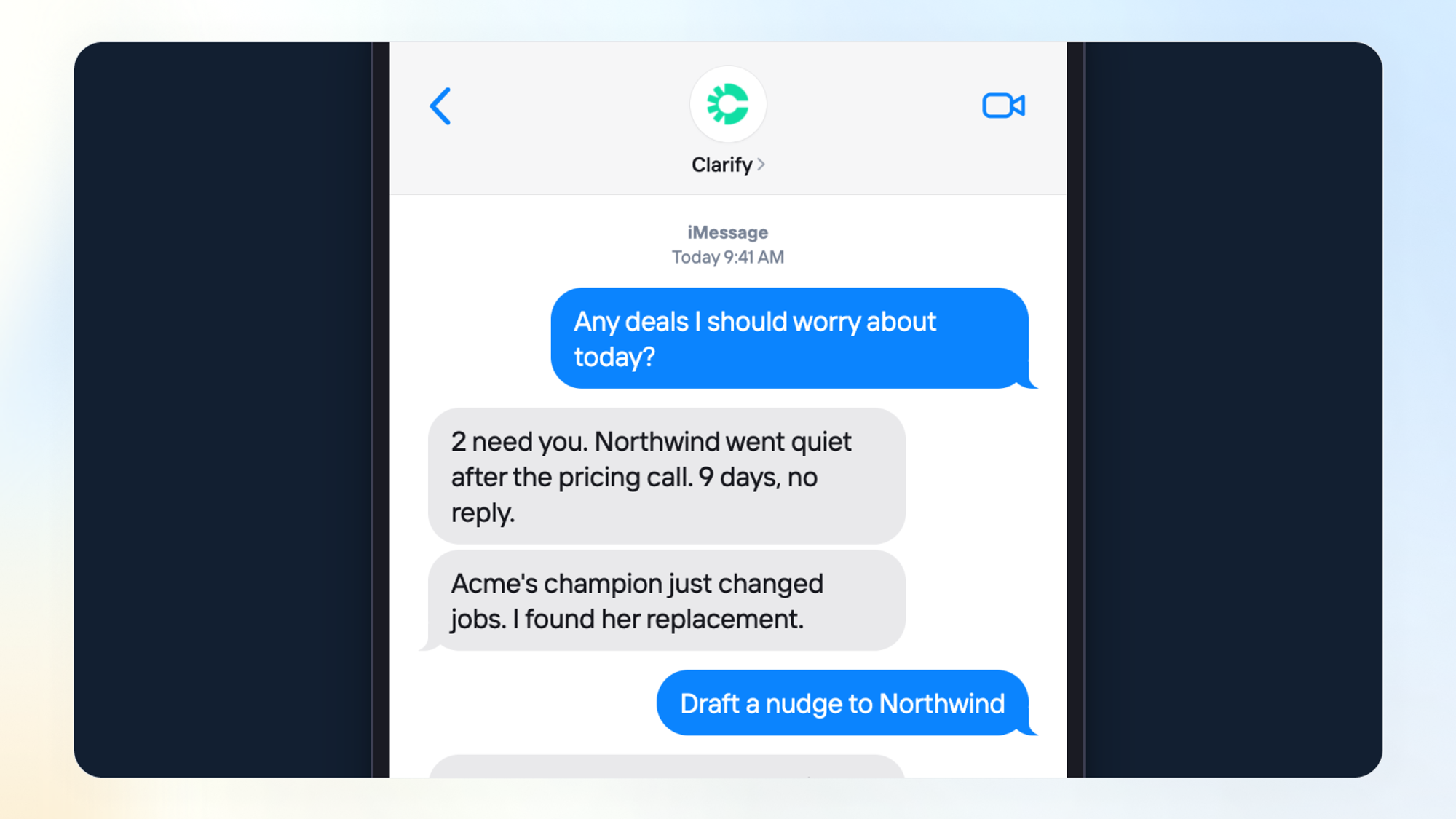 Ask Clarify in iMessage what happened on your last call