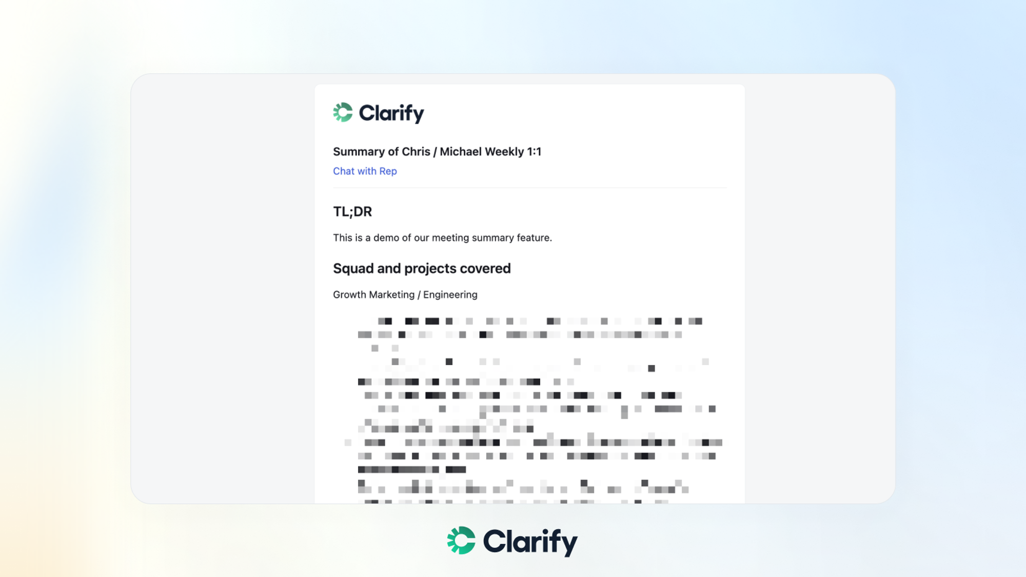 Clarify meeting summary email recap