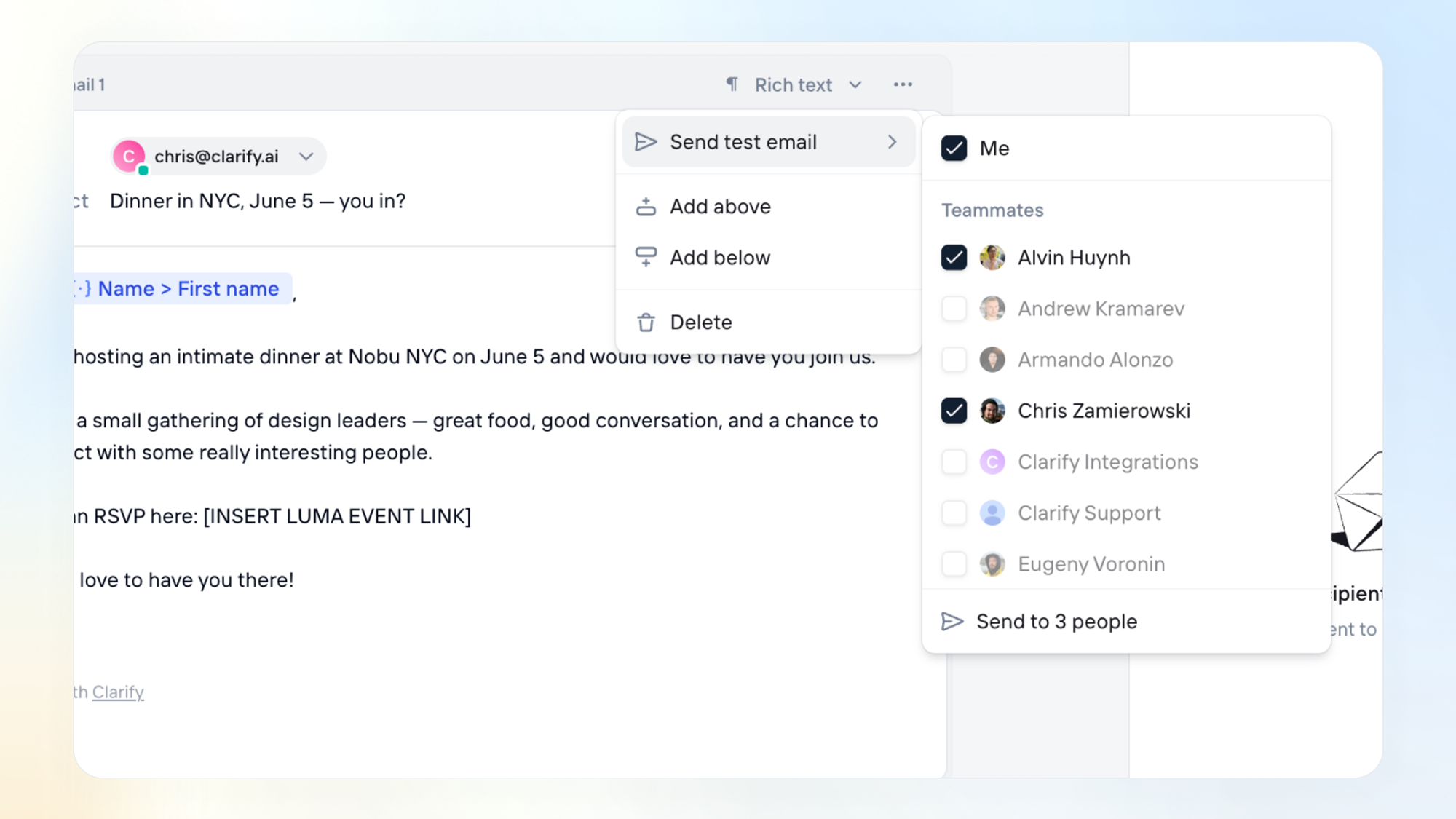 Campaign test emails