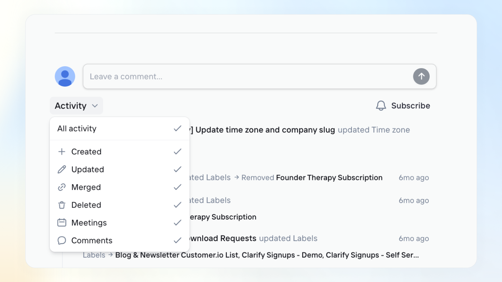 Activity feed filters