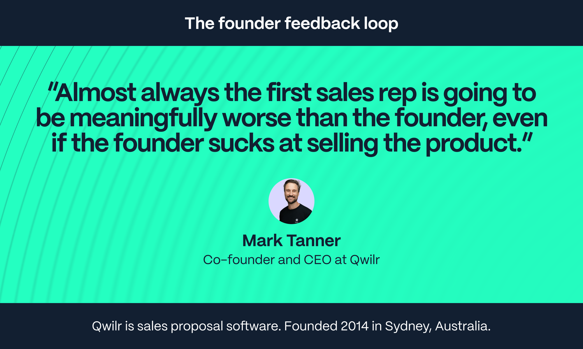 Mark Tanner – Co-founder of Qwilr: Almost always, the first sales rep is going to be meaningfully worse than the founder, even if the founder sucks at selling the product. You just know everything about it. You care so much more.