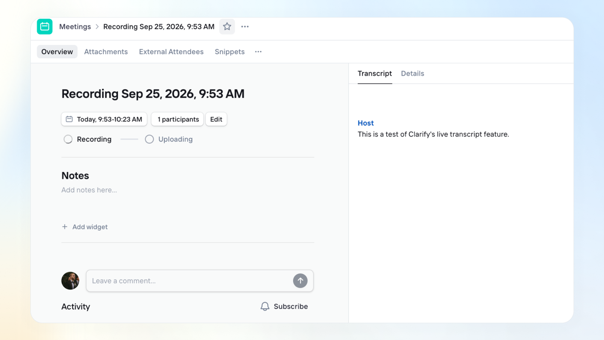 Live meeting transcripts