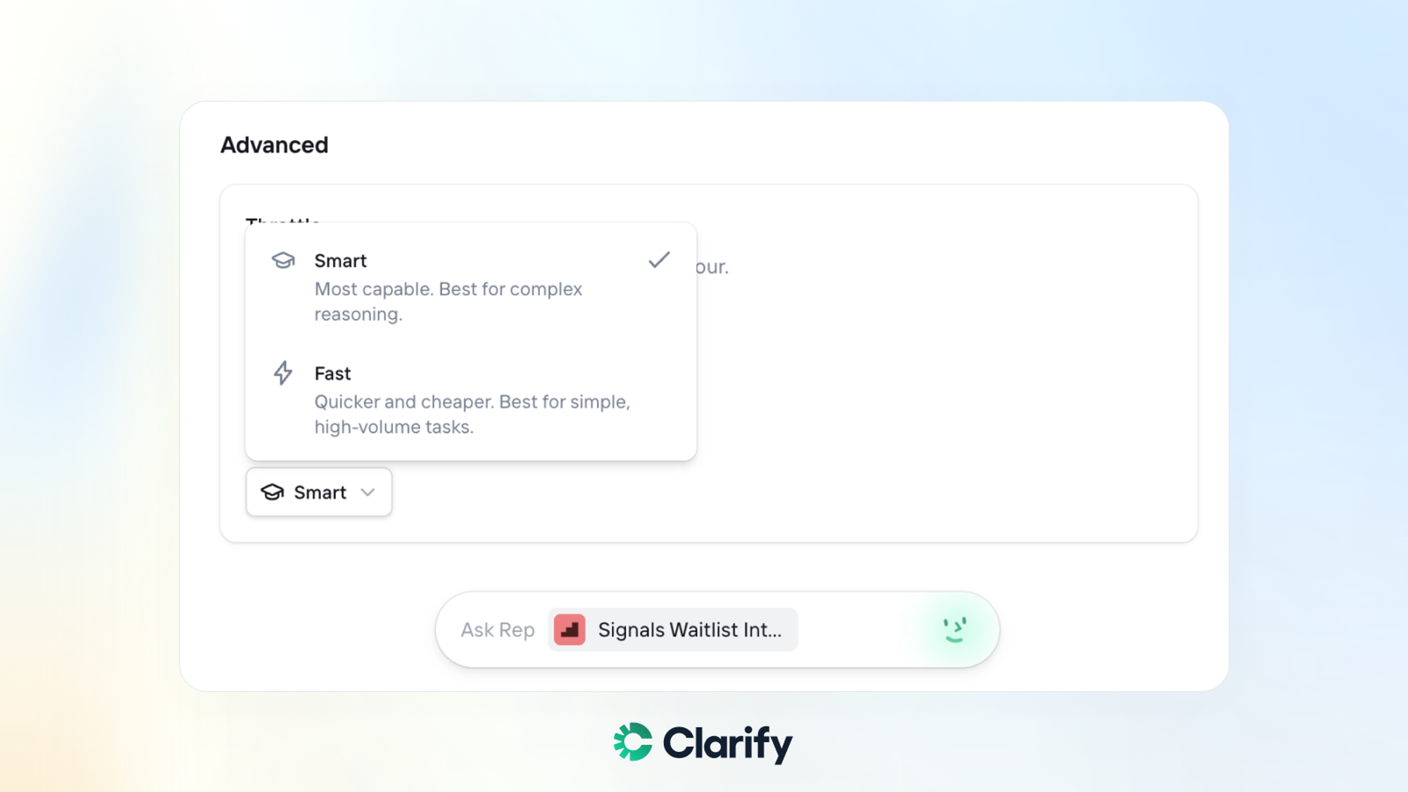 Model tier picker for Clarify agents