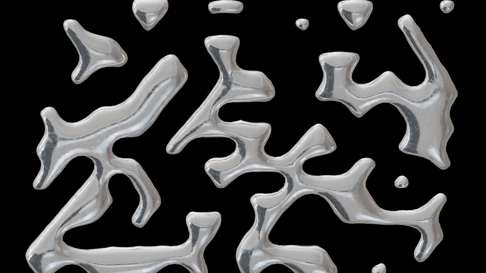 Liquid silver metal forms on a black background