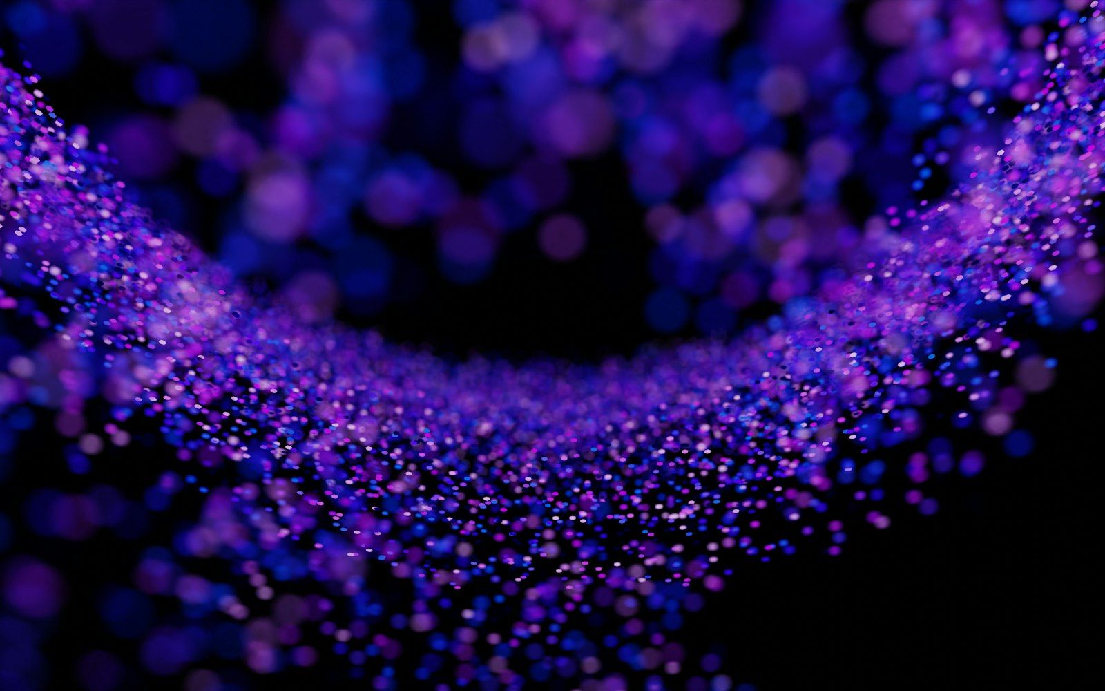 A sweep of glowing purple particle light on black