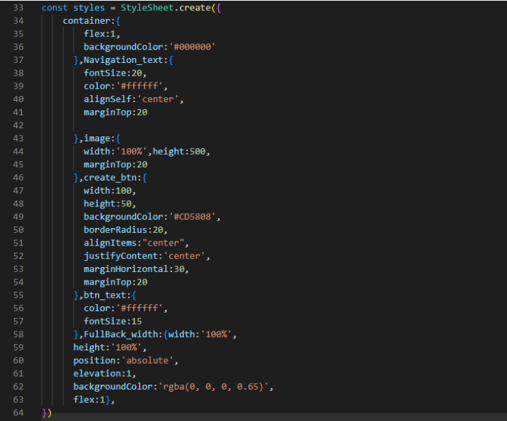 styling objects for the About.js file