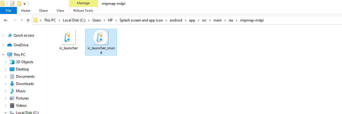 the splash screen and app icon
