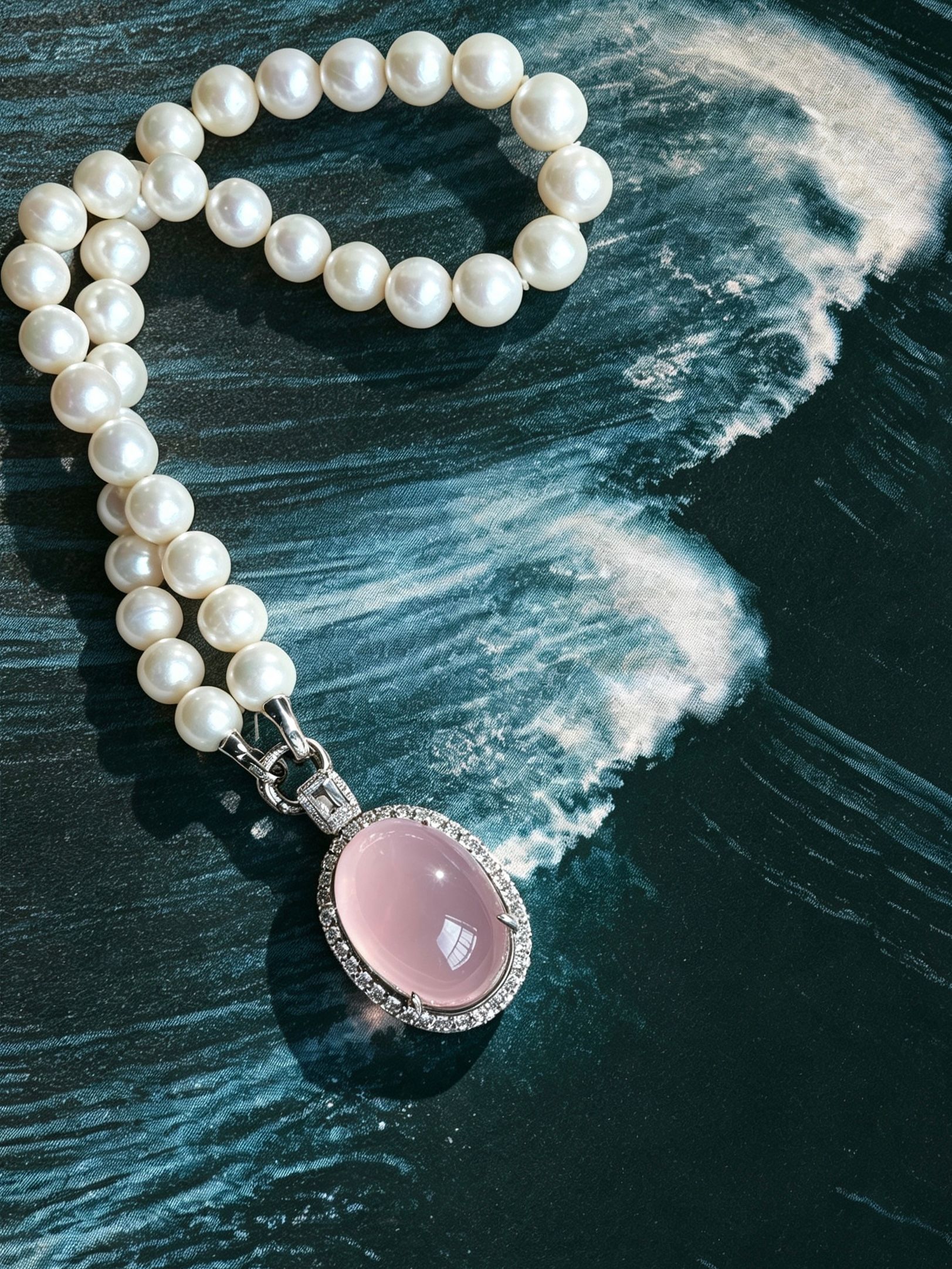 Graduate‑grade Madagascar rose quartz bracelet, private collection gemstone jewellery paired with natural seawater pearls