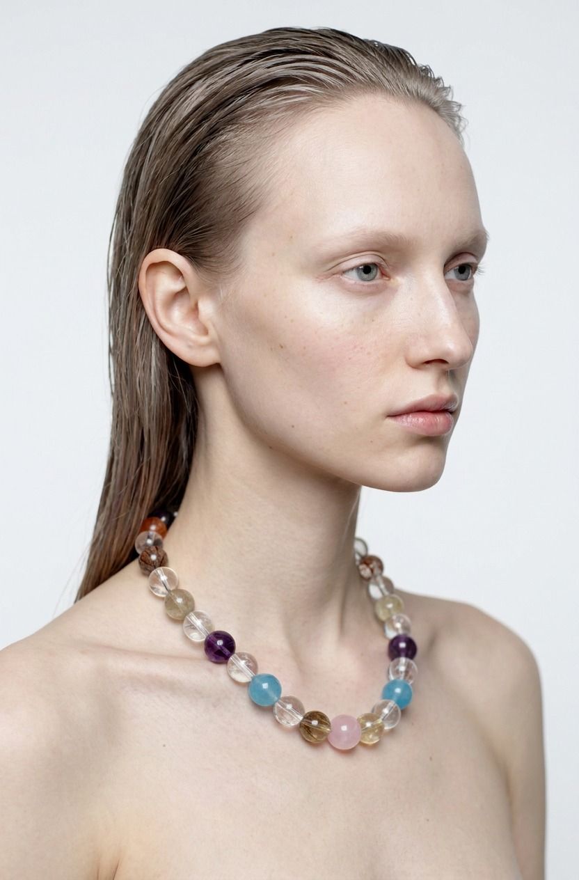 Handmade Mixed Multi‑Gemstone Crystal Statement Necklace
