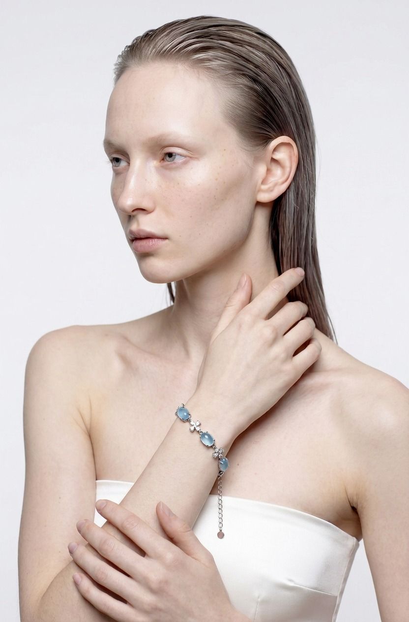 Aquamarine Bracelet, Sterling Silver Setting