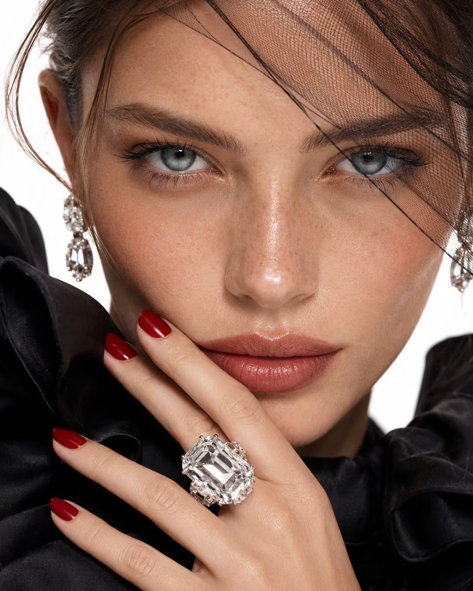 Emerald-Cut White Diamond Statement Ring, Silver-Tone Luxury Setting