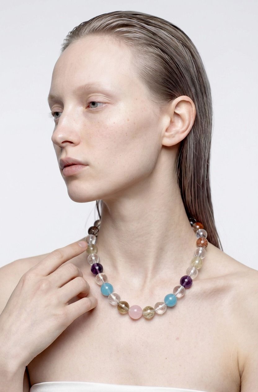 Handmade Mixed Multi‑Gemstone Crystal Statement Necklace