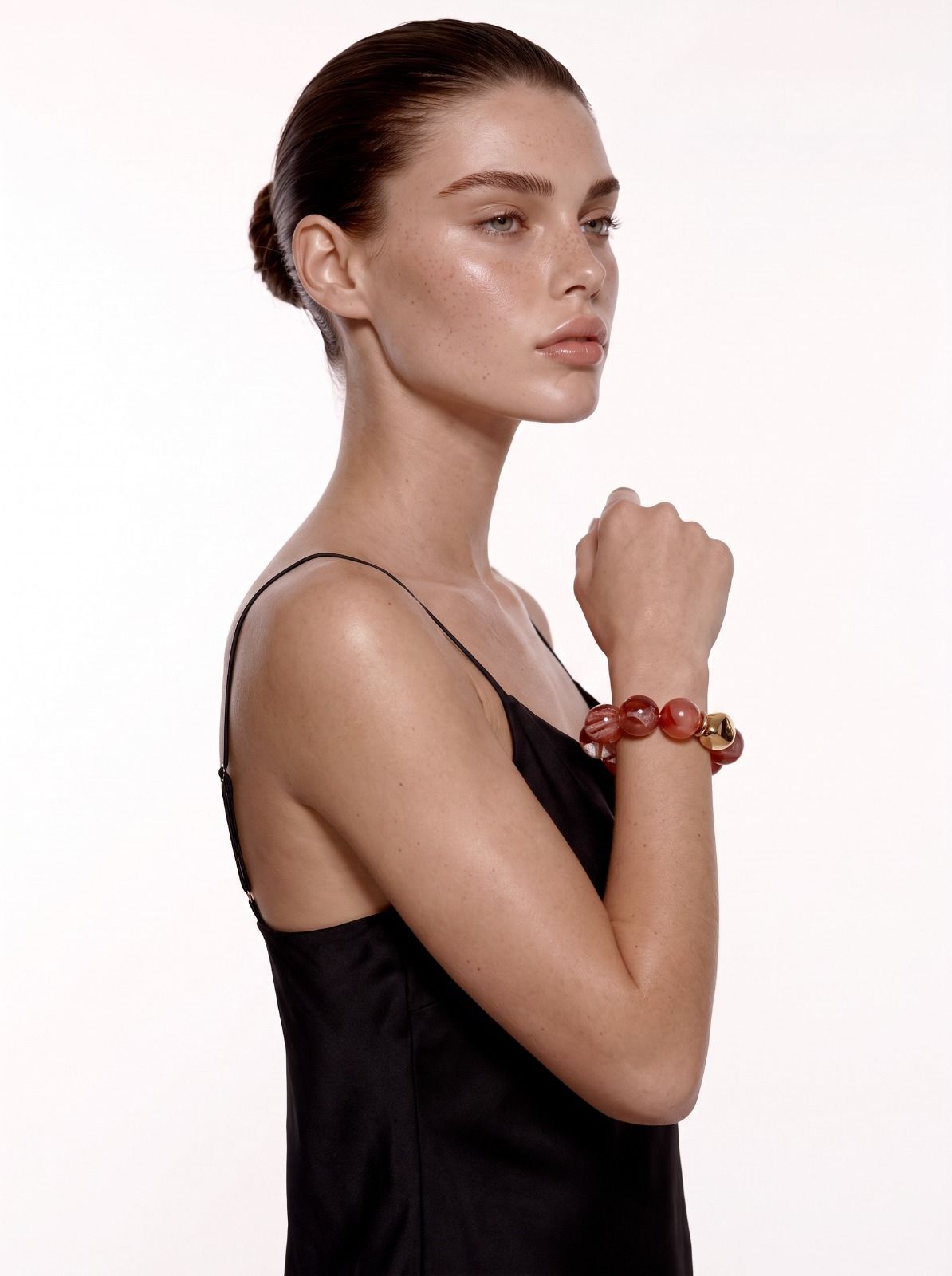 Brazilian Old‑Mine Red Phantom Quartz Bracelet, Gold‑Tone Accents