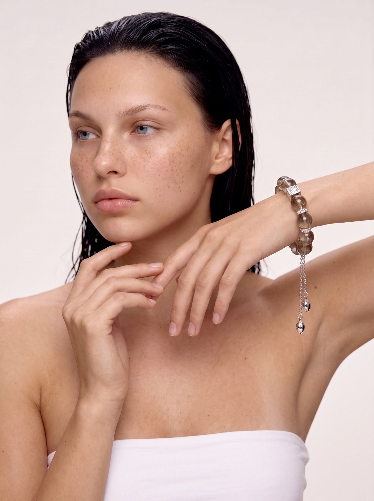 Natural Golden Rutilated Quartz Bracelet, Silver‑Tone Accents