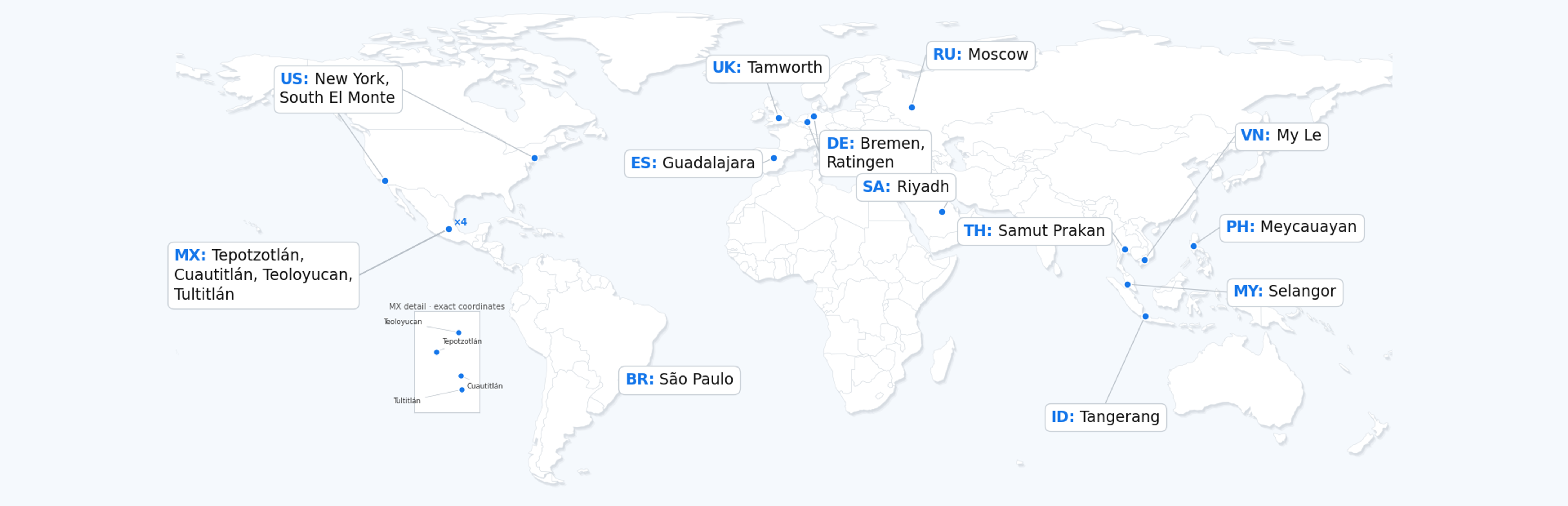 Map of JOOAN Warehouses