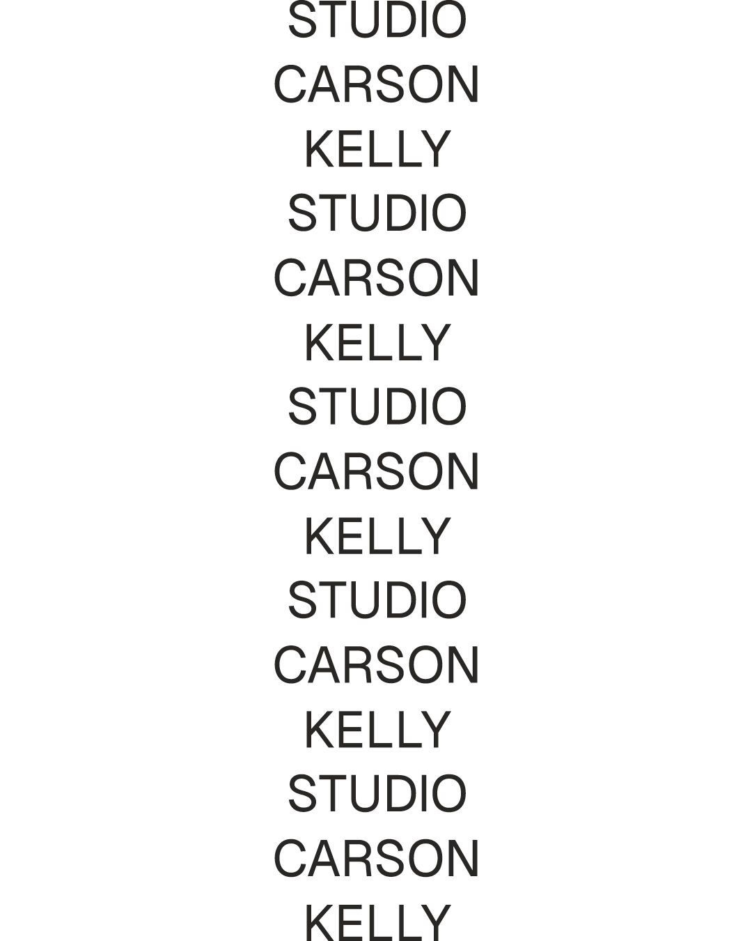 STUDIO, CARSON, and KELLY stacked and repeating in black sans-serif on white.
