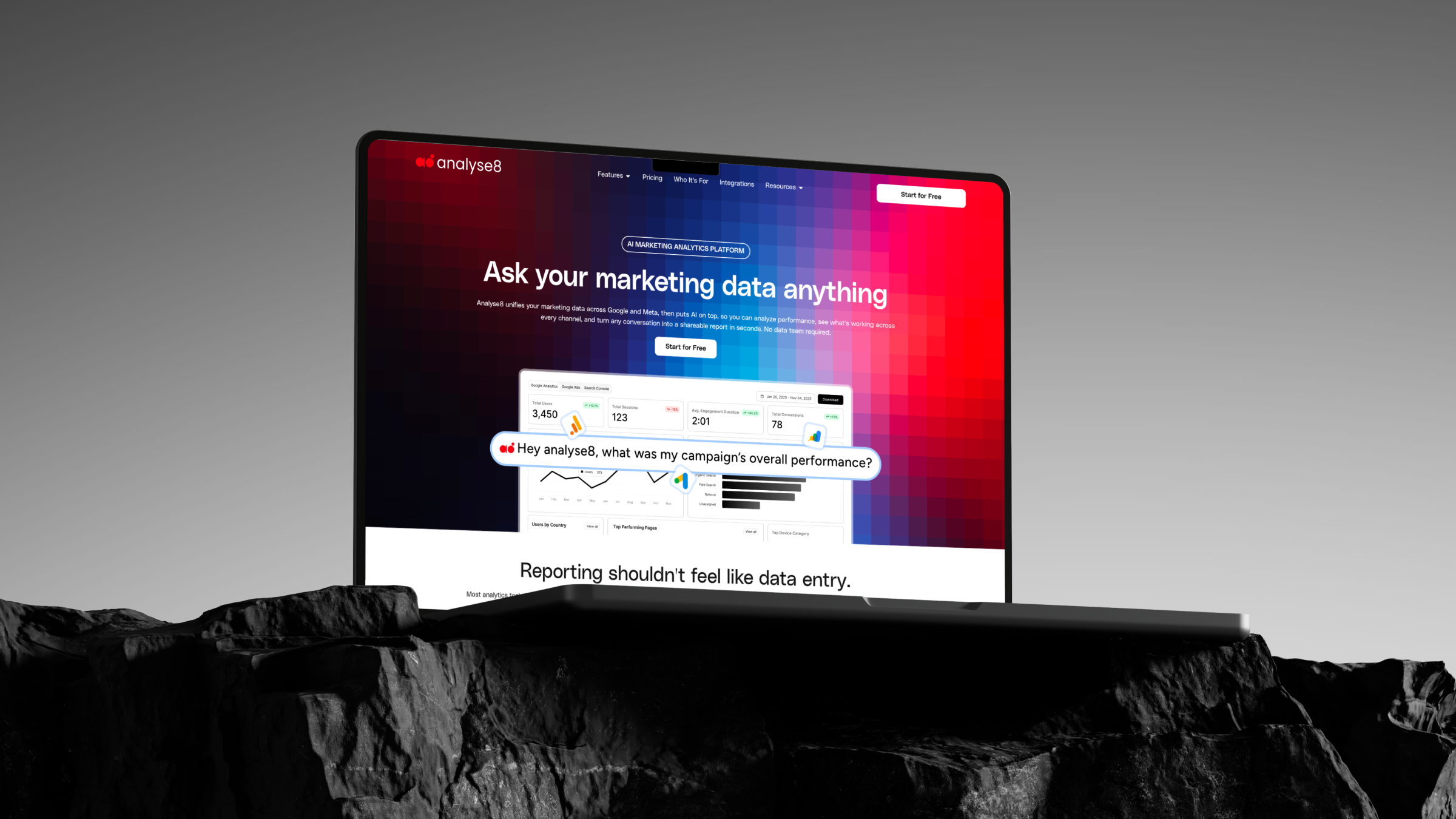 Analyse8 website open on a macbook pro