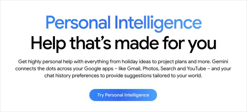 Gemini's Personal Intelligence landing page