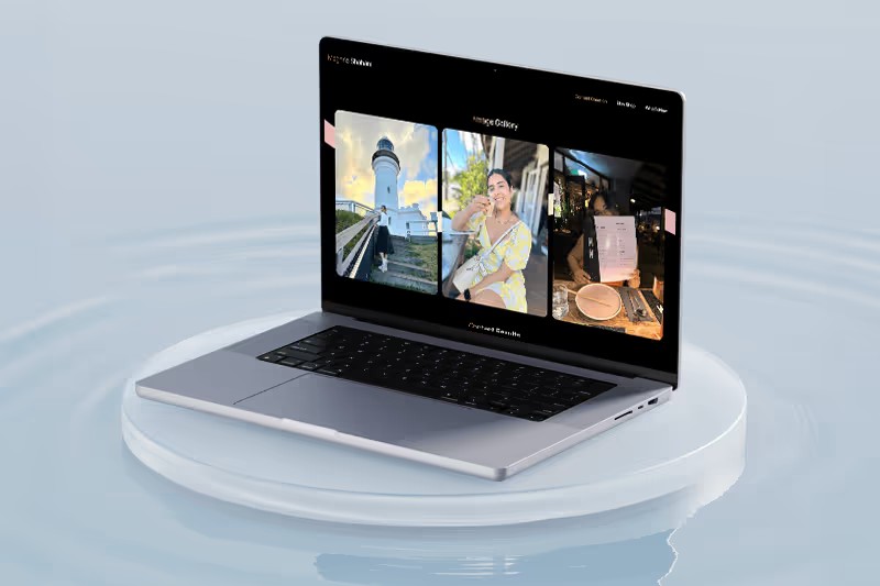 Meghna Shahani portfolio image gallery with three of her lifestyle photos, shown on a laptop