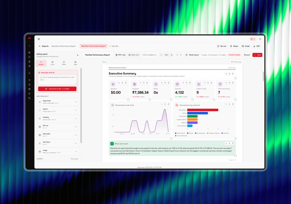 analyse8 report editor UI mockup