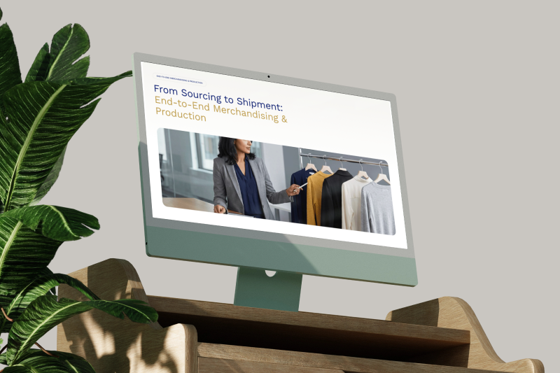 SourceOne Synergies 'From Sourcing to Shipment' page shown on a green desktop monitor next to a plant