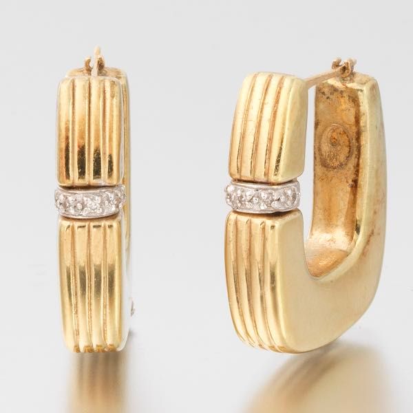 Pair of Gold and Diamond Earrings 1" x ⅞"