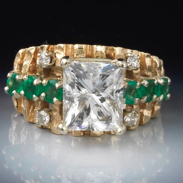 SOLD Ladies' 3.50 ct Princess Cut Diamond and Emerald Ring, size 4