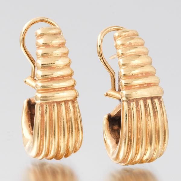 Pair of Gold Ribbed Hoop Earrings 1-¼"L x ⅜"W
