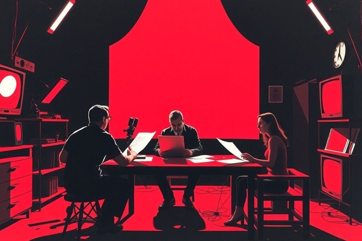 Sala de guionistas trabajando en una serie de terror