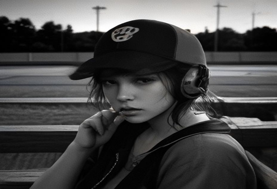 Radio a transistores con auriculares sobre un banco de madera en un dugout vacío al atardecer, junto a una gorra de béisbol gastada
