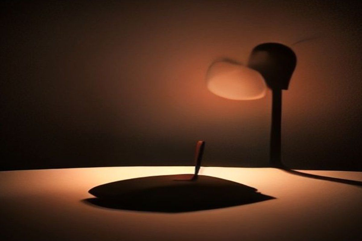 Pilas de libros antiguos en el estudio de un escritor iluminado por una lámpara
